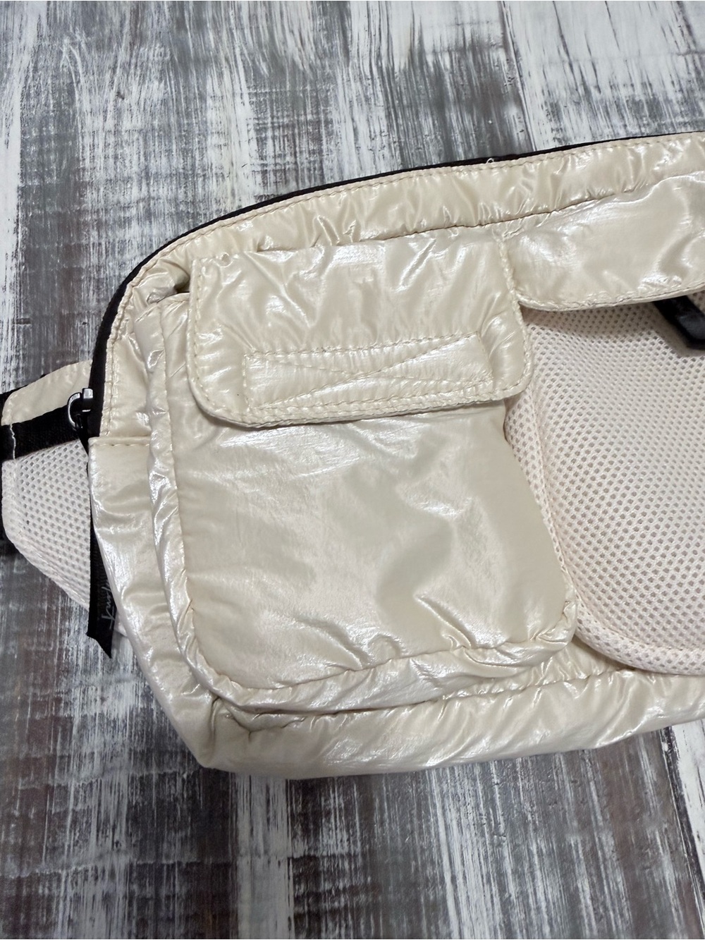 Free People Cream Quilted Belt Bag with Mesh Pocket - Picture 3 of 8